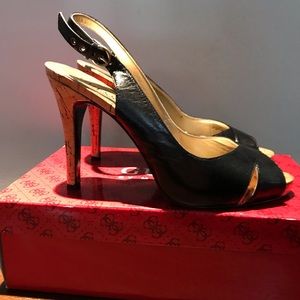 Guess Black Leather 4in Cork Heel. Size 8.